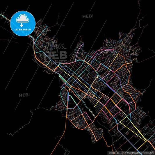 Copiapo, Chile, colorful city map on black background