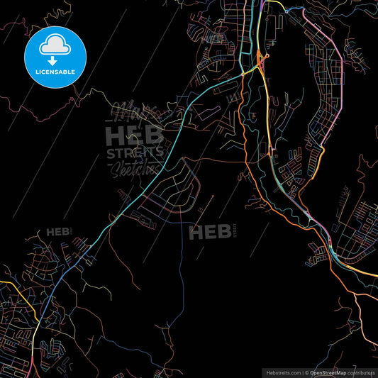 Charallave, Venezuela, colorful city map on black background