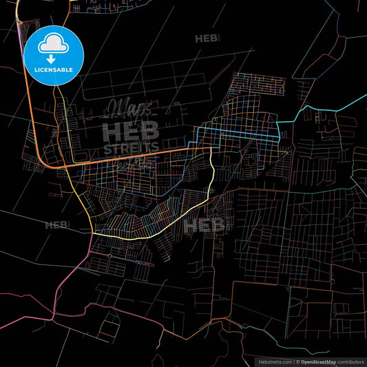 Palo Negro, Venezuela, colorful city map on black background