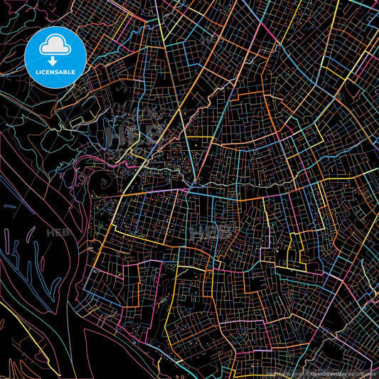 Lambare, Paraguay, colorful city map on black background