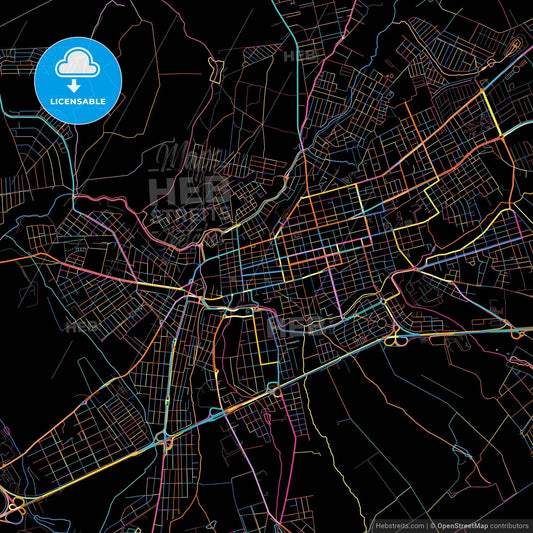 Itapetininga, Brazil, colorful city map on black background