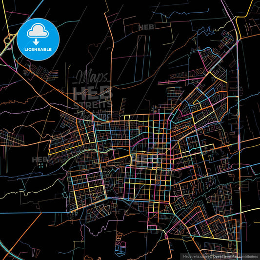 Los Angeles, Chile, colorful city map on black background