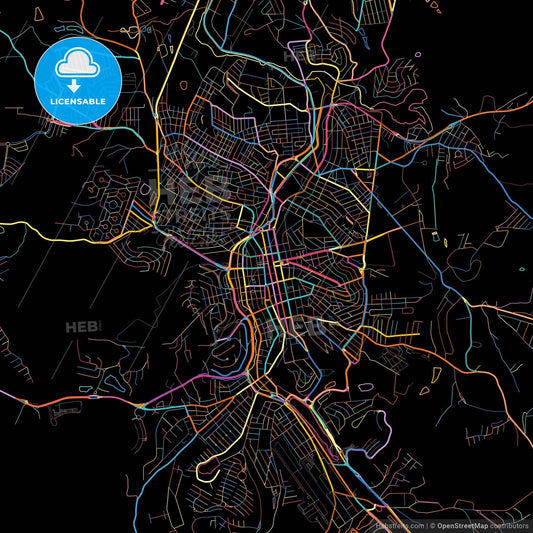Braganca Paulista, Brazil, colorful city map on black background