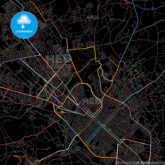 Riobamba, Ecuador, colorful city map on black background