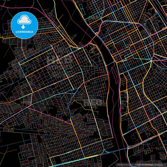 Timon, Brazil, colorful city map on black background