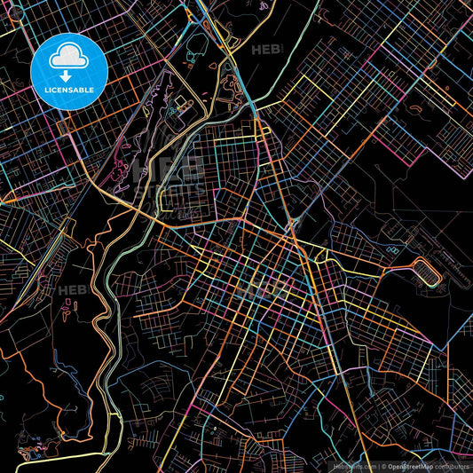Sao Jose dos Pinhais, Brazil, colorful city map on black background