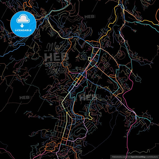 Teresopolis, Brazil, colorful city map on black background