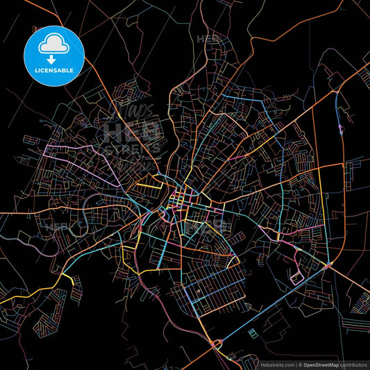 Alagoinhas, Brazil, colorful city map on black background