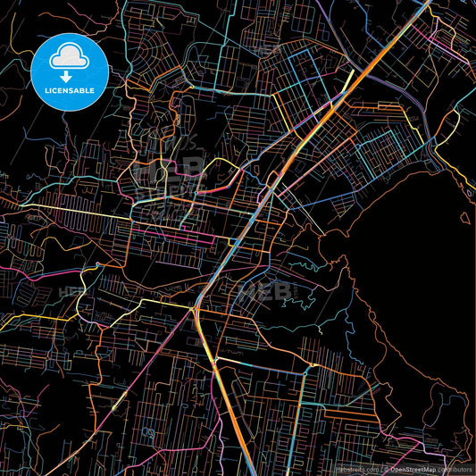 Palhoca, Brazil, colorful city map on black background
