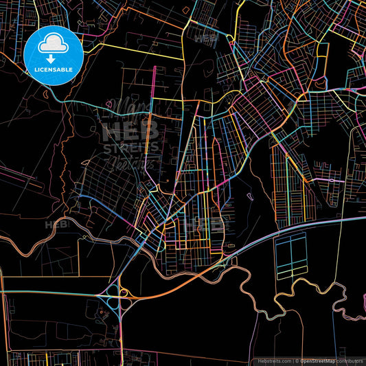 Cachoeirinha, Brazil, colorful city map on black background