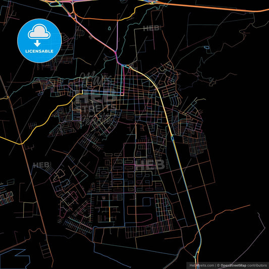 Cagua, Venezuela, colorful city map on black background