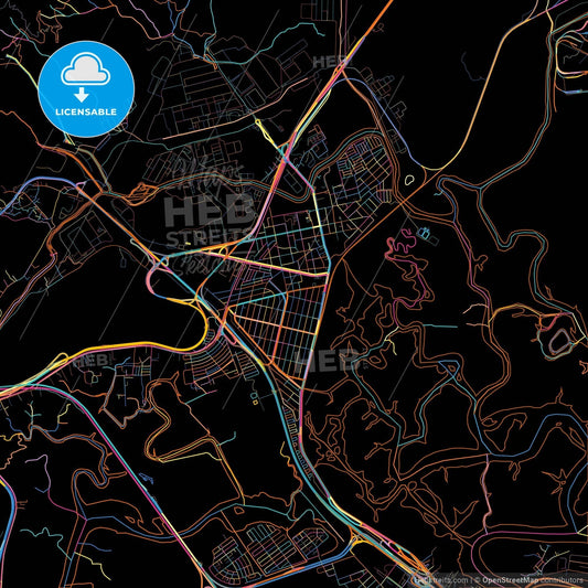 Cubatao, Brazil, colorful city map on black background