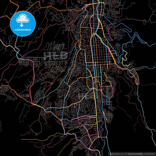 Loja, Ecuador, colorful city map on black background