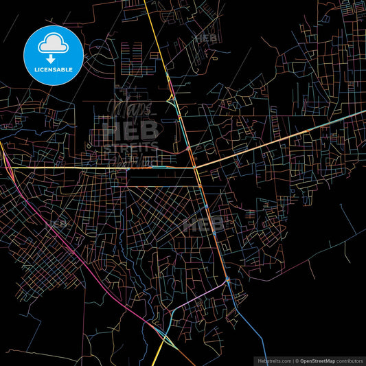 Anaco, Venezuela, colorful city map on black background