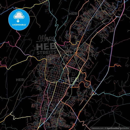 Tunja, Colombia, colorful city map on black background