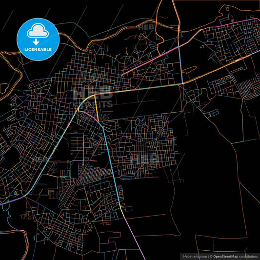 Calabozo, Venezuela, colorful city map on black background