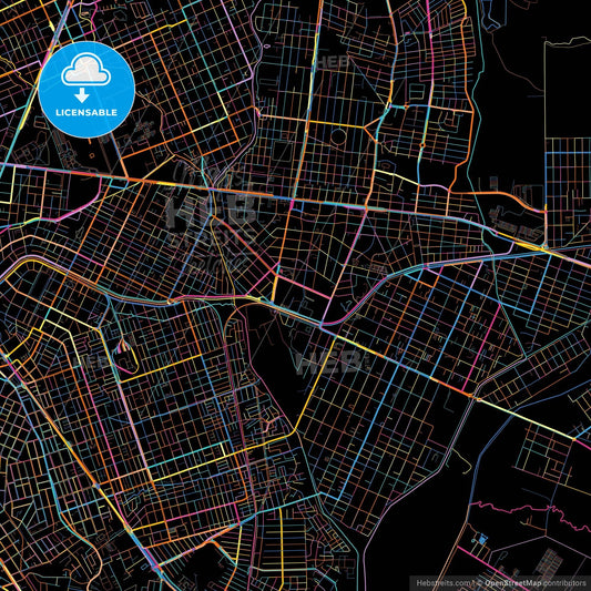 Pinhais, Brazil, colorful city map on black background