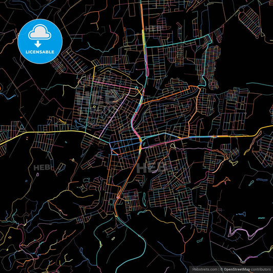 Eunapolis, Brazil, colorful city map on black background