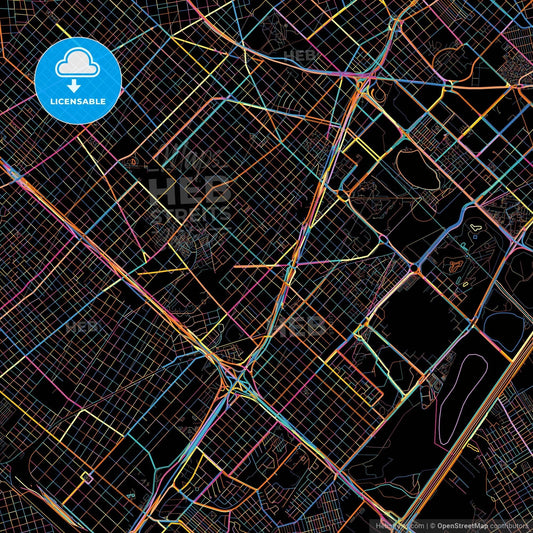 Villa Lugano, Argentina, colorful city map on black background