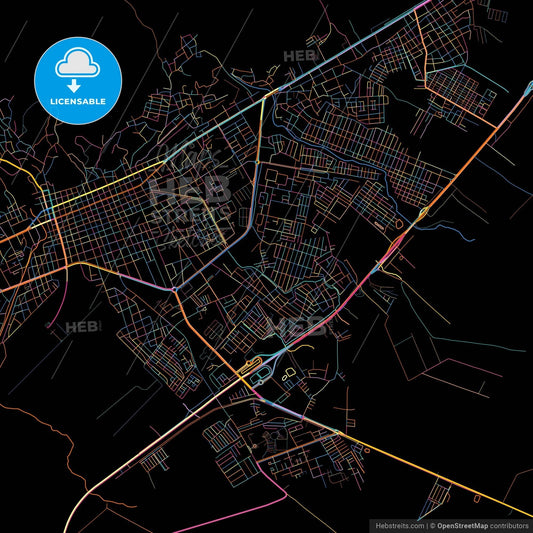 Guanare, Venezuela, colorful city map on black background