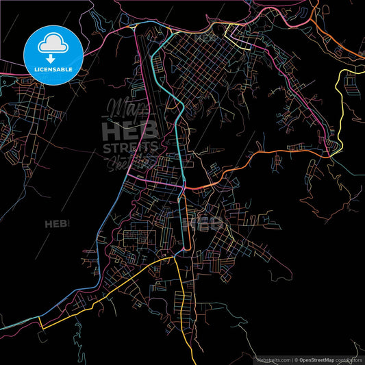 Carupano, Venezuela, colorful city map on black background