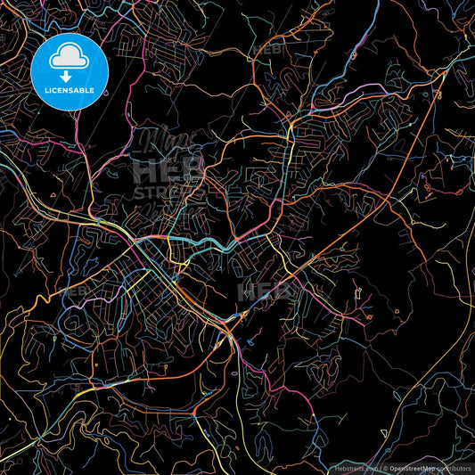 Ribeirao Pires, Brazil, colorful city map on black background