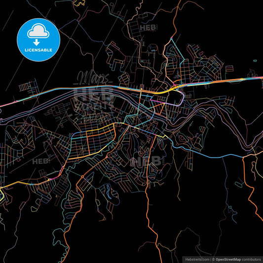 Resende, Brazil, colorful city map on black background