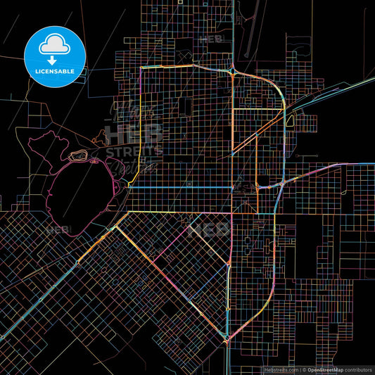 Santa Rosa, Argentina, colorful city map on black background