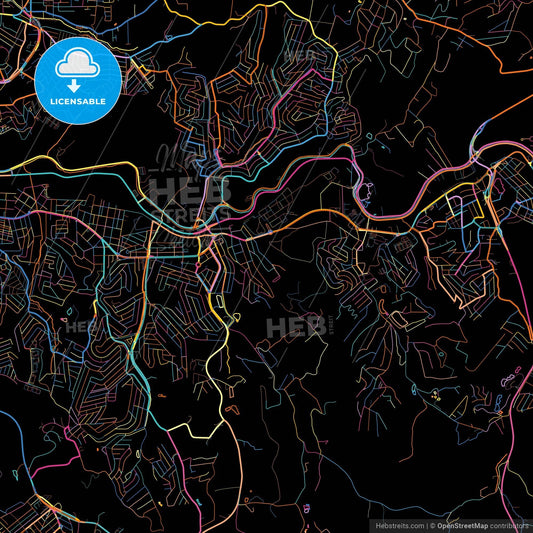 Varzea Paulista, Brazil, colorful city map on black background