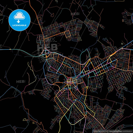 Garanhuns, Brazil, colorful city map on black background