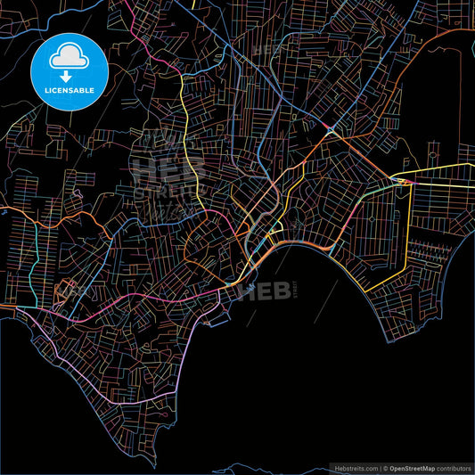 Araruama, Brazil, colorful city map on black background