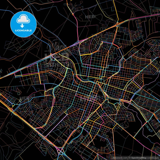 Catanduva, Brazil, colorful city map on black background