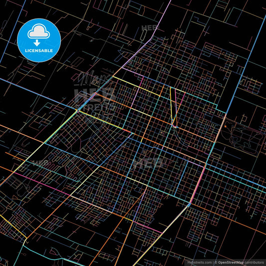 San Rafael, Argentina, colorful city map on black background