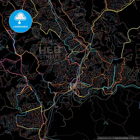 Franco da Rocha, Brazil, colorful city map on black background