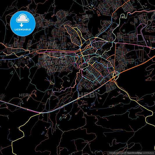 Vitoria de Santo Antao, Brazil, colorful city map on black background