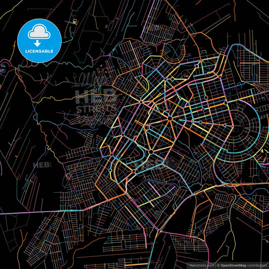 Umuarama, Brazil, colorful city map on black background