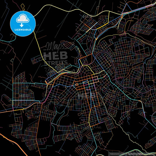 Apucarana, Brazil, colorful city map on black background