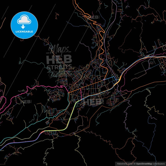 Ejido, Venezuela, colorful city map on black background