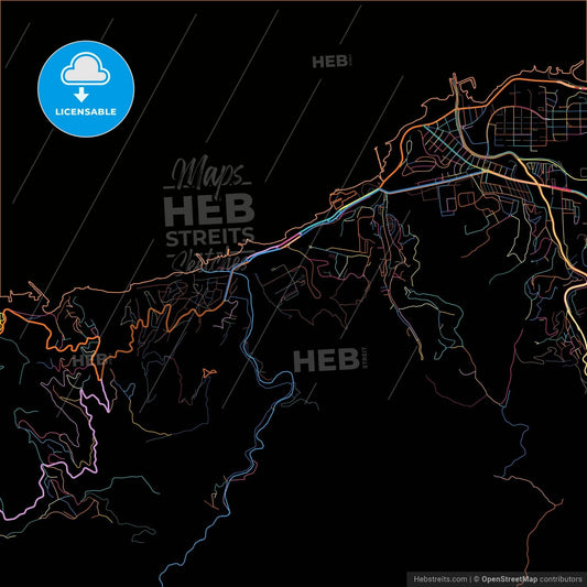 Catia La Mar, Venezuela, colorful city map on black background