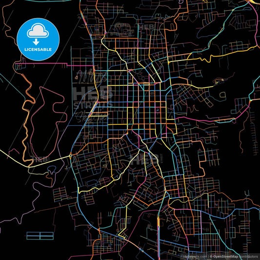 Santa Cruz do Sul, Brazil, colorful city map on black background