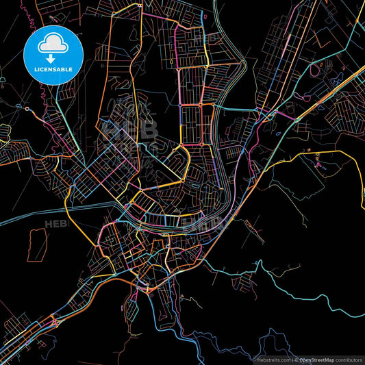 Guaratingueta, Brazil, colorful city map on black background