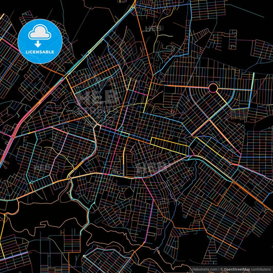 Araguaina, Brazil, colorful city map on black background