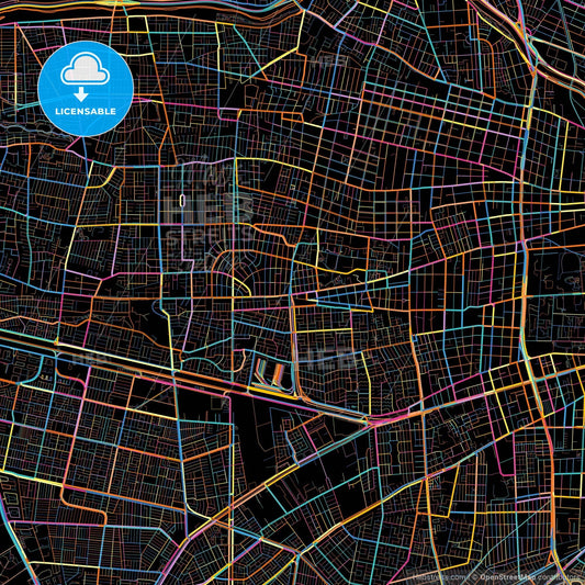 Lo Prado, Chile, colorful city map on black background