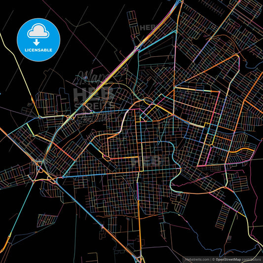 Birigui, Brazil, colorful city map on black background