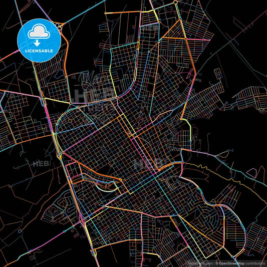 Barretos, Brazil, colorful city map on black background