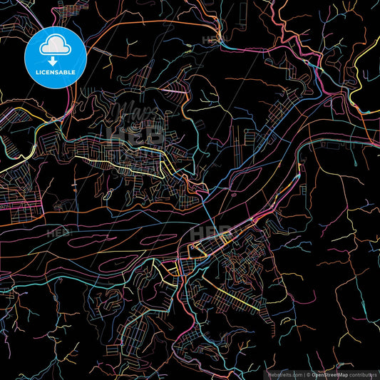 Colatina, Brazil, colorful city map on black background