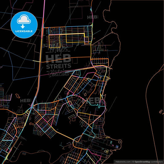 Guaiba, Brazil, colorful city map on black background
