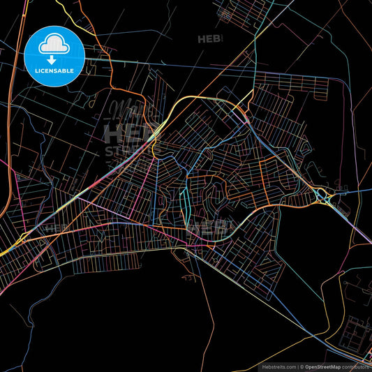 Itaguai, Brazil, colorful city map on black background