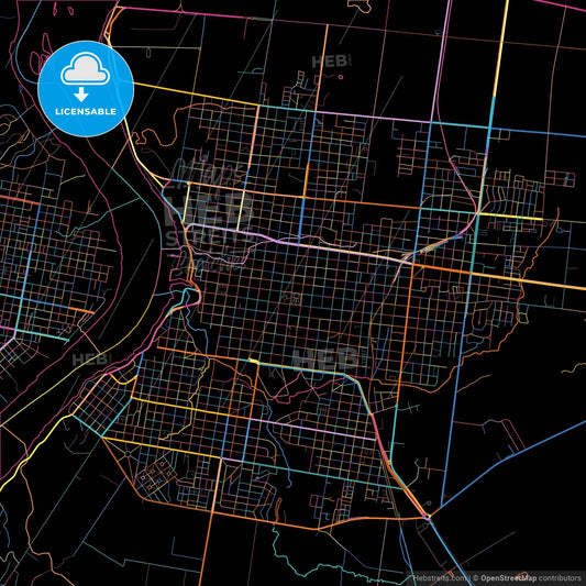 Salto, Uruguay, colorful city map on black background