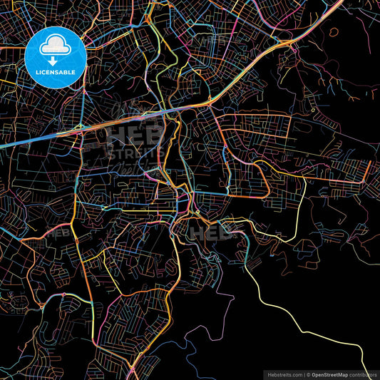 Votorantim, Brazil, colorful city map on black background